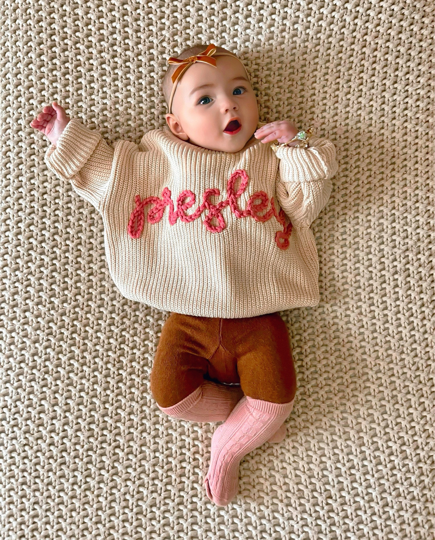 Baby girl outfit
Custom knit sweater
Tights
Knee High Socks 
Baby girl fall fashion inspo

#LTKfindsunder50 #LTKbaby #LTKSeasonal