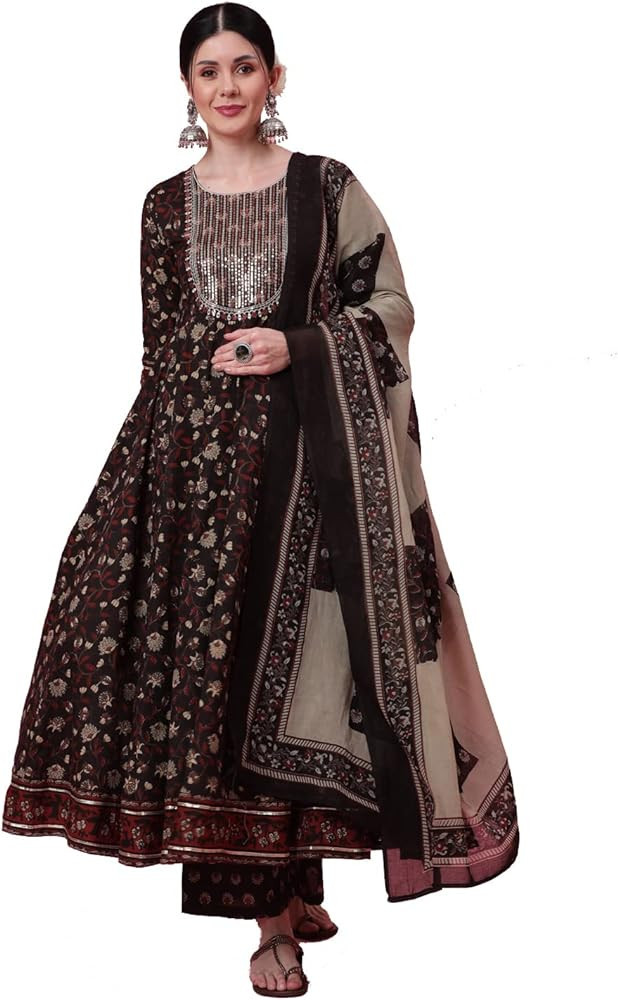 DREAMANGEL FASHION Womens Party Wear Rayon printed Anarkali Kurta Trouser With Dupttaa | Amazon (US)