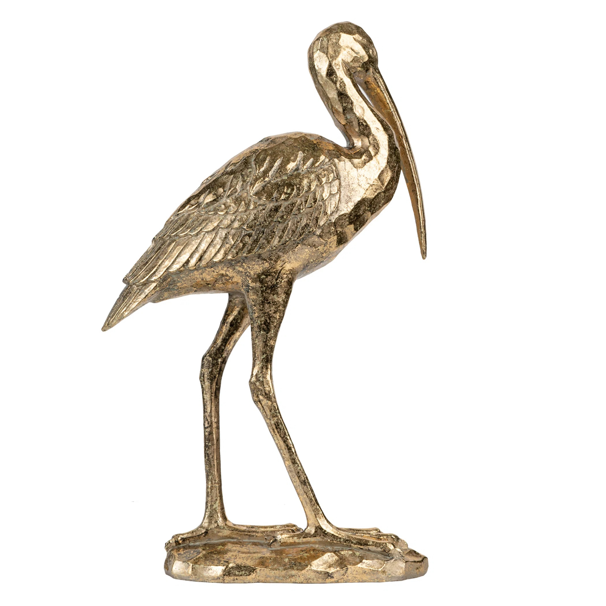 16” Gold Resin Crane Sculpture, Elegant Bird Figurine for Mantel, Tabletop, Console, or Bookshe... | Wayfair North America