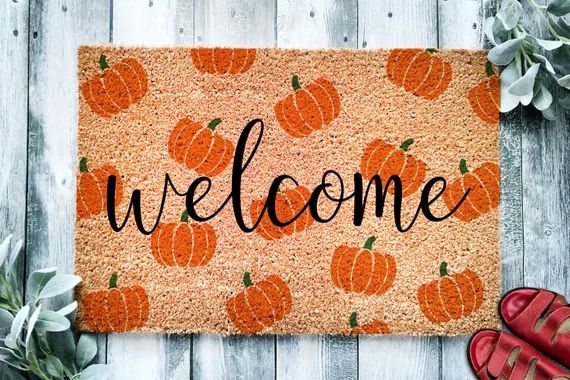 Welcome Pumpkin Pattern Door Mat  Fall Doormat  Welcome Mat - Etsy | Etsy (US)