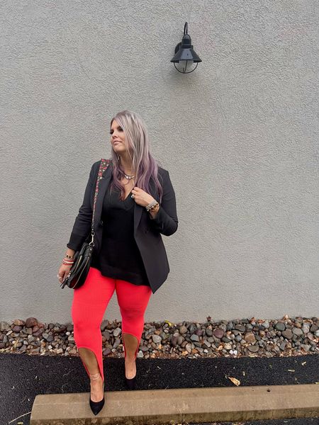 ✨SIZING•PRODUCT INFO✨
⏺ Coral Ribbed Extended Stirrup Pants // L // sized down // Target 
⏺ Long Black Blazer •• linked similar 
⏺ Deep V-Neck Black Tunic •• linked similar 
⏺ Black Pumps •• linked similar 
⏺ Black Saddle Bag with Guitar Strap •• linked similar  
⏺ Gold 4-in-1 Layered Necklace // Amazon 
⏺ Gold Bracelets (wearing as anklets), Gold Statement Necklace, Gold Deco Earrings, Stackable Rings // Ettika 
⏺ Leopard Wrap Bracelet •• linked similar 

📍Say hi on YouTube•Tiktok•Instagram ✨”Jen the Realfluencer | Decent at Style”

👋🏼 Thanks for stopping by, I’m excited we get to shop together!

🛍 🛒 HAPPY SHOPPING! 🤩

#target #targetfinds #founditattarget #targetstyle #targetfashion #targetoutfit #targetlook #amazon #amazonfind #amazonfinds #founditonamazon #amazonstyle #amazonfashion #spring #springstyle #springoutfit #springoutfitidea #springoutfitinspo #springoutfitinspiration #springlook #springfashion #springtops #springshirts #springsweater #blazer #blazerstyle #blazerfashion #blazerlook #blazeroutfit #blazeroutfitinspo #blazeroutfitinspiration
#workwear #work #outfit #workwearoutfit #workwearstyle #workwearfashion #workwearinspo #workoutfit #workstyle #workoutfitinspo #workoutfitinspiration #worklook #workfashion #officelook #office #officeoutfit #officeoutfitinspo #officeoutfitinspiration #officestyle #workstyle #workfashion #officefashion #inspo #inspiration #slacks #trousers #professional #professionalstyle #professionaloutfit #professionaloutfitinspo #professionaloutfitinspiration #professionalfashion #professionallook #dresspants #leggings #style #inspo #fashion #leggingslook #leggingsoutfit #leggingstyle #leggingsoutfitidea #leggingsfashion #leggingsinspo #leggingsoutfitinspo #orange #outfit #orangeoutfit #orangeoutfitinspo #orangeoutfitinspiration #orangelook #orangestyle #orangefashion #outfitwithorange #lookwithorange #withorange #featuringorange #colorful #colorfuloutfit #colorfullook #colorfulinspo #under10 #under20 #under30 #under40 #under50 #under60 #under75 #under100 #affordable #budget #inexpensive #budgetfashion 

#LTKcurves #LTKunder50 #LTKstyletip