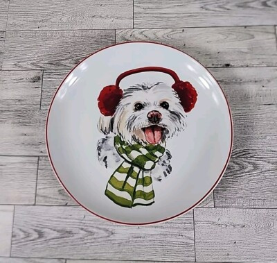 Pier 1 Imports Christmas Plate 8" Porcelain Rimmed Puppies Holiday Dogs  | eBay | eBay US