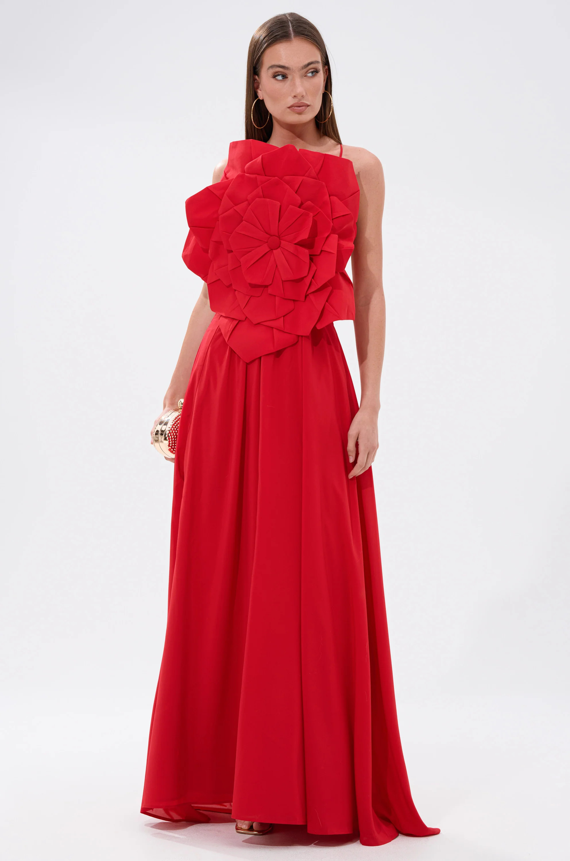 LANIE MAXI DRESS WITH FLOWER APPLIQUE | AKIRA