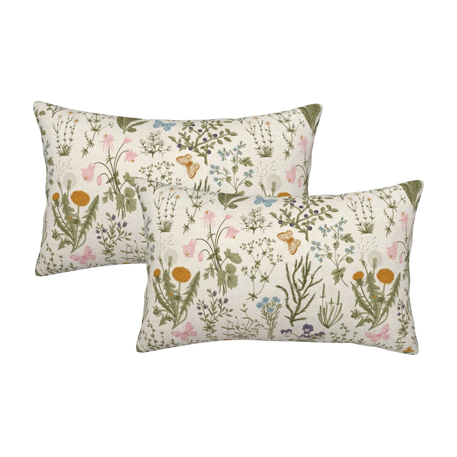 Spring Pillow Covers 12x20 Inch Set of 2,Sage Green Wild Flower Plant Throw Pillows Case,Seasonal... | Amazon (US)