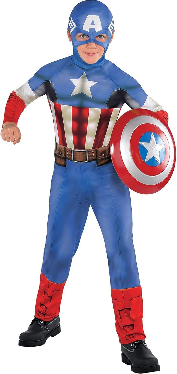 Costumes USA Captain America Halloween Costume Classic for Boys, Medium (8-10), Includes Jumpsuit... | Amazon (US)