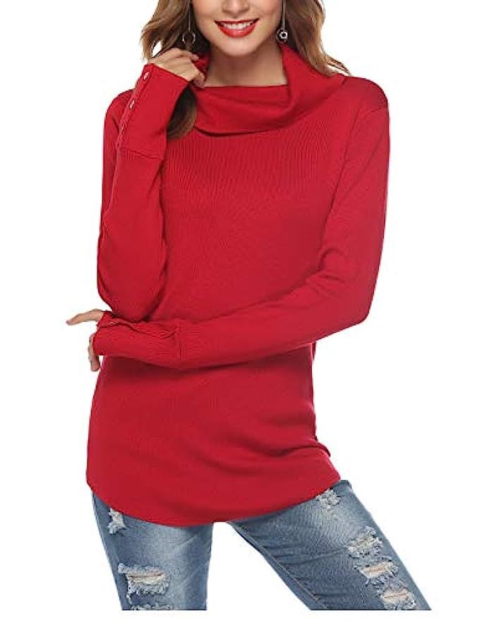 Women's Turtleneck Sweater Long Sleeve Slim Fit Stretch Lapel Neck Knit Pullover Warm Top | Amazon (US)