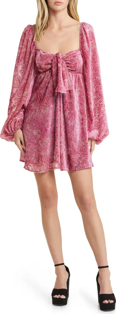Francesca Paisley Balloon Sleeve Bow Babydoll Dress | Nordstrom