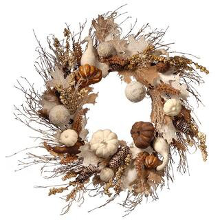 National Tree Company 28 in. Artificial White Accents Harvest Wreath RAHV-KW06AW28 - The Home Dep... | The Home Depot