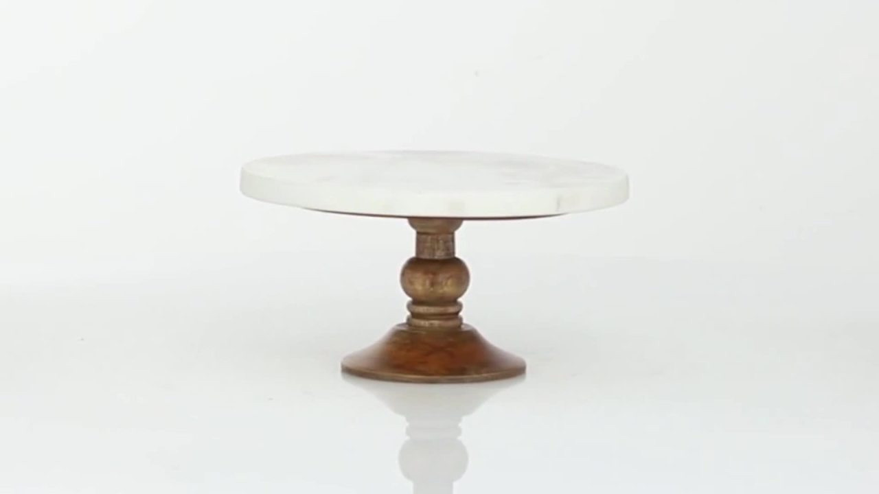 DecMode Modern Round Marble Cake Stand with Carved Wood Base and White Top Finish, 10"W x 5"H | Walmart (US)