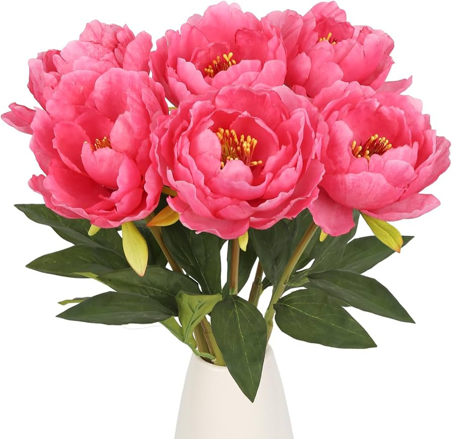6PCS Peonies Artificial Flowers 18.9" Silk Faux Peonies Flowers Look Real for Home, Wedding Cente... | Amazon (US)