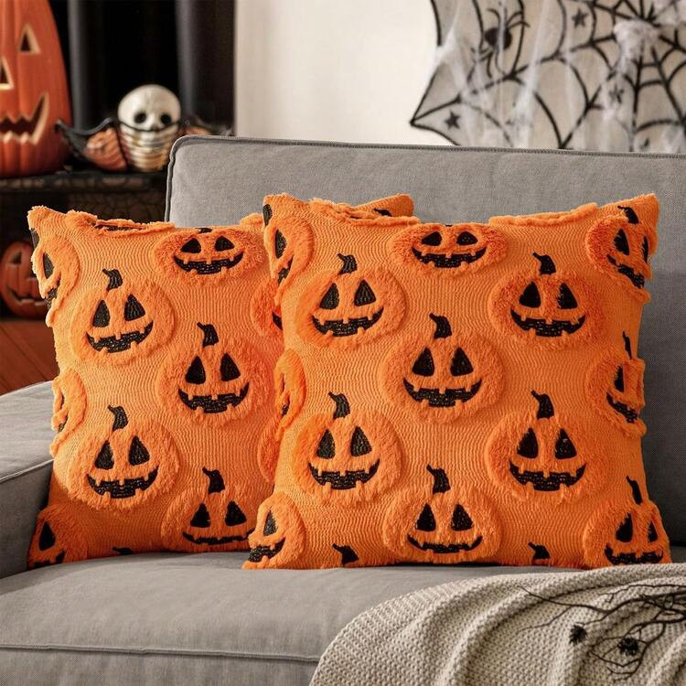 1/2Pcs Halloween Pumpkin Head Pillowcase Scary Face Pumpkin Single-Sided Cushion Cover Fashionable Bedroom Sofa Living Room Home Decoration No Pillow Core | SHEIN