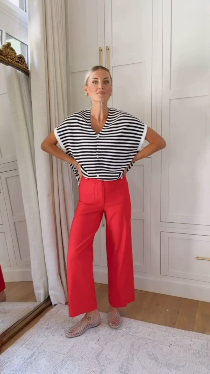 Another red & black look for game day! This would also be great for a teacher if your school colors are red & black! Wearing S/26! 

Loverly Grey, Amazon, striped cardigan, short sleeve cardigan, red pants, wide leg pant, Georgia game day 

 #LTKSeasonal #LTKWorkwear