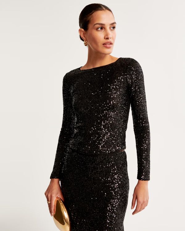 Women's Long-Sleeve Sequin Boatneck Top | Women's Tops | Abercrombie.com | Abercrombie & Fitch (US)