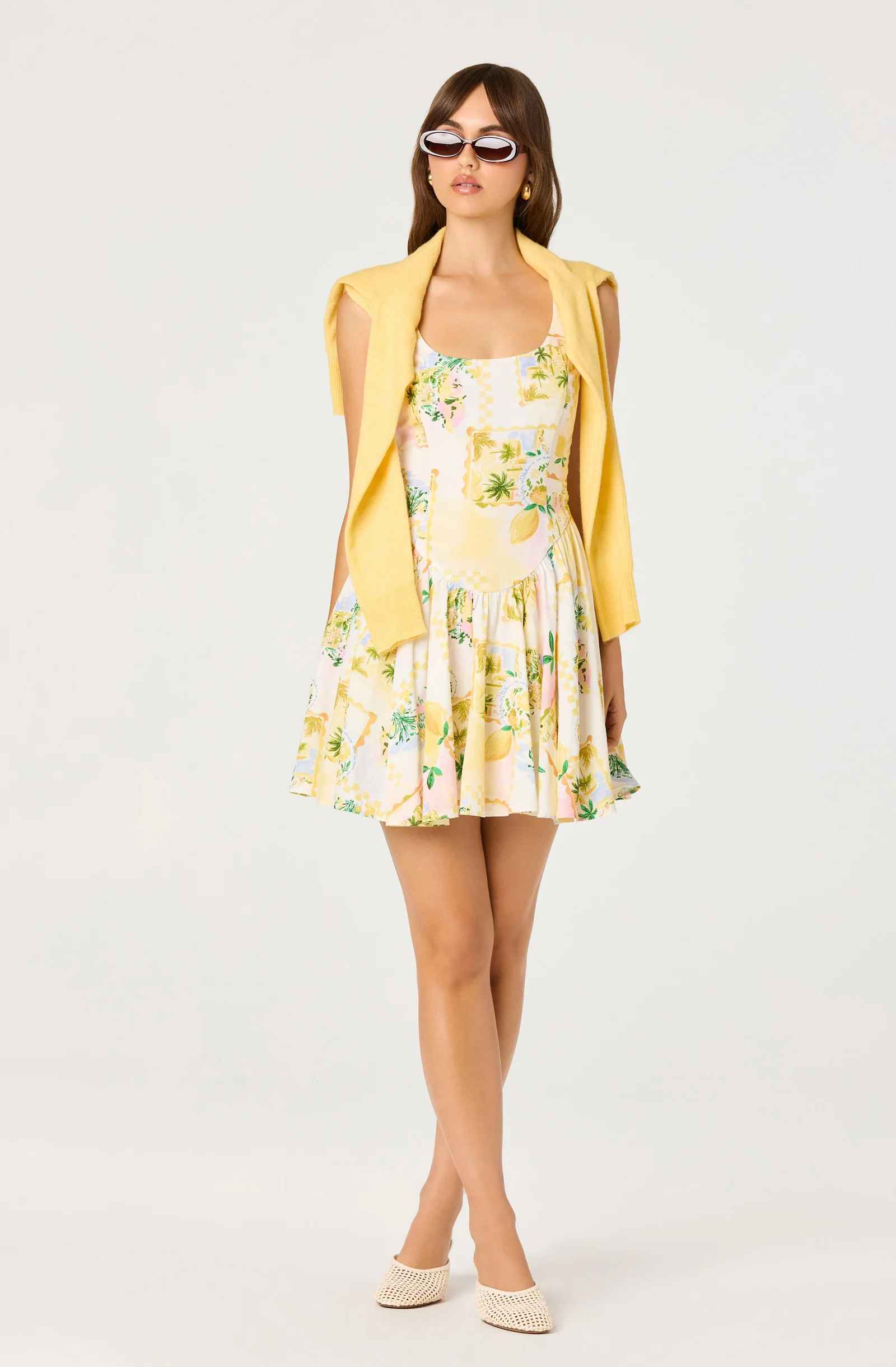 Reina Paradise Print A-Line Mini Dress - Lemon paradise / S | ASTR The Label (US)
