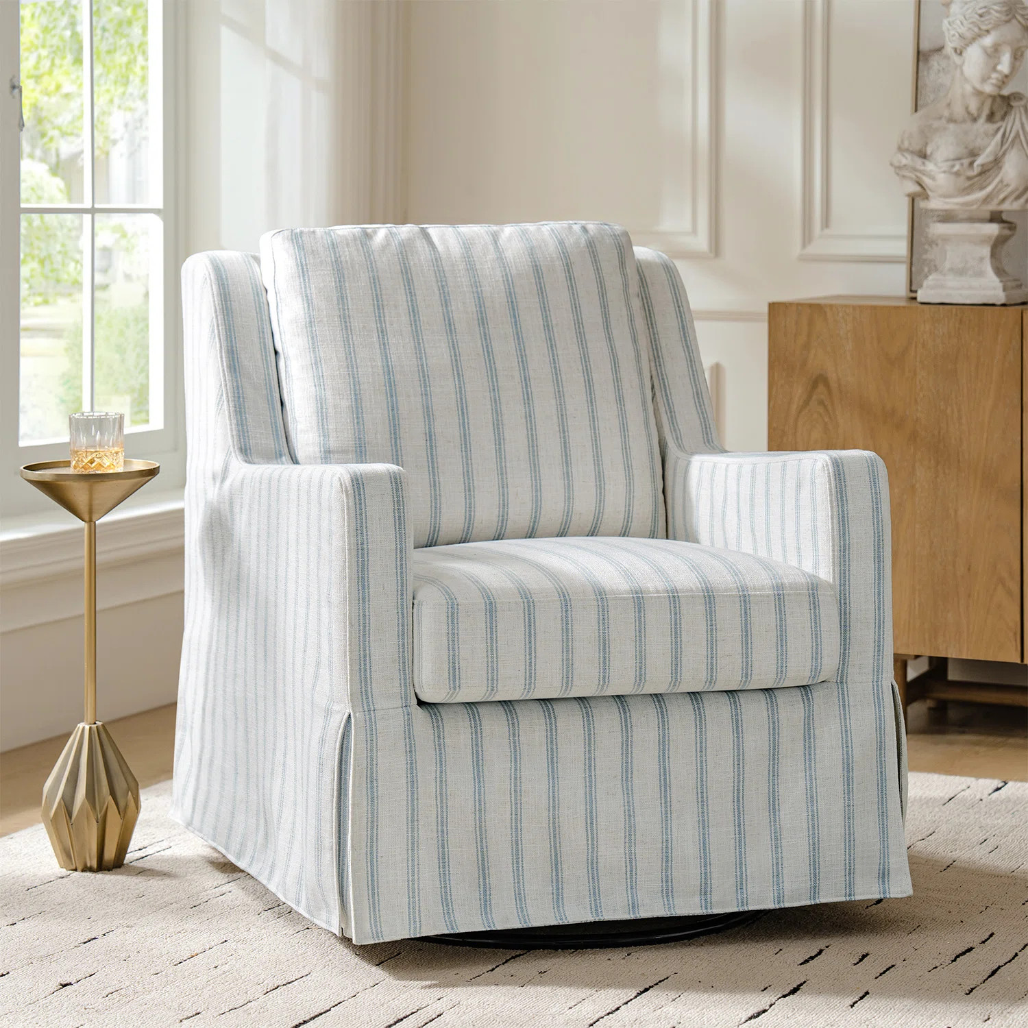 Lillie 30" W Farmhouse Slipcovered Down-blend Swivel Rocking Chair with Pillow Back | Wayfair North America