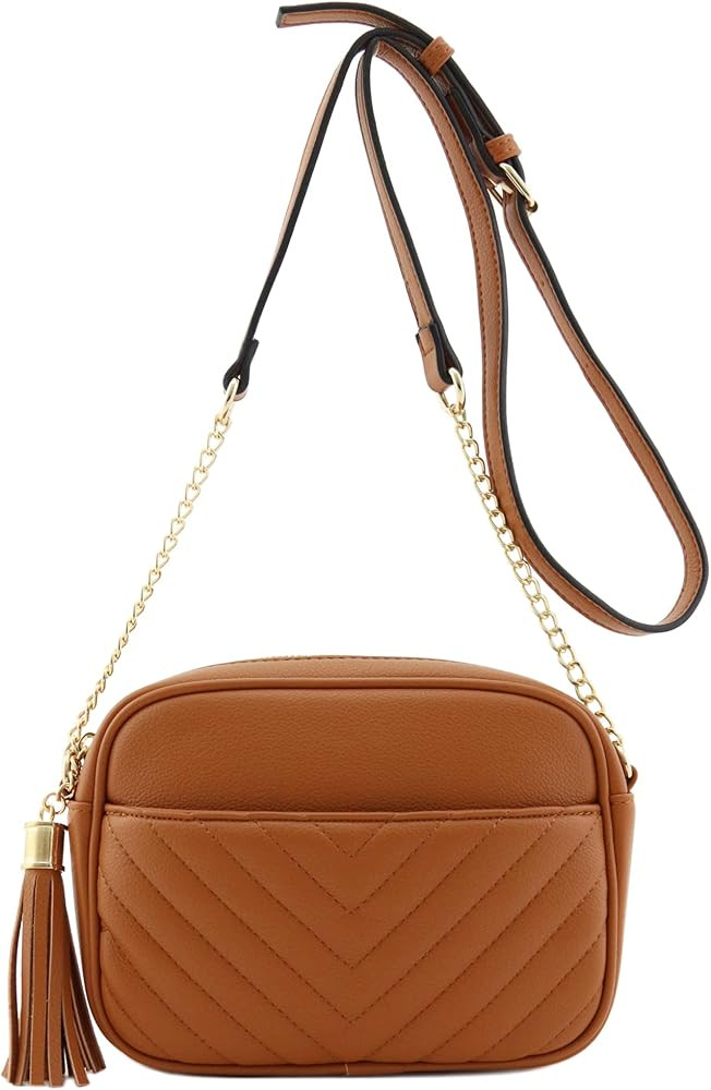 FashionPuzzle Chevron Quilted Crossbody Camera Bag with Chain Strap and Tassel | Amazon (US)