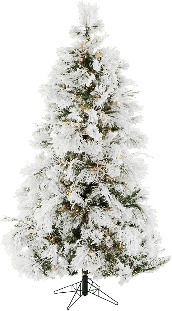 Fraser Hill Farm 12-Foot Pre-Lit Snow Flocked Snowy Pine Christmas Tree, Warm White LED Lights | Amazon (US)