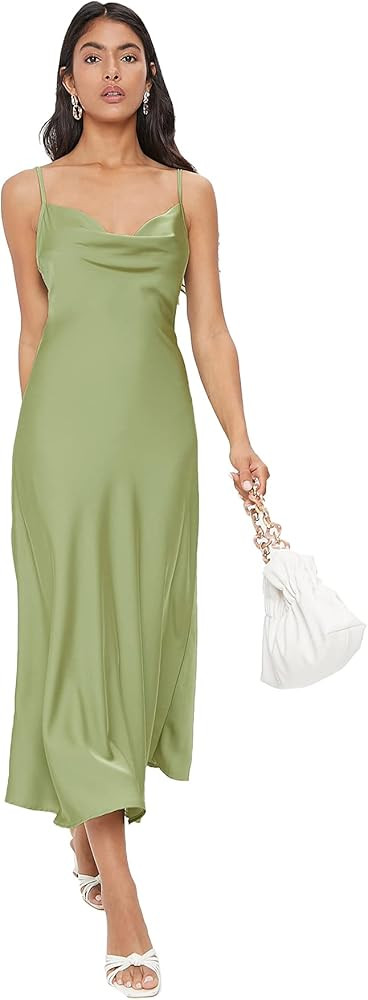 Floerns Women's Spaghetti Strap Cowl Neck Long Slip Satin Silk Midi Dress | Amazon (US)