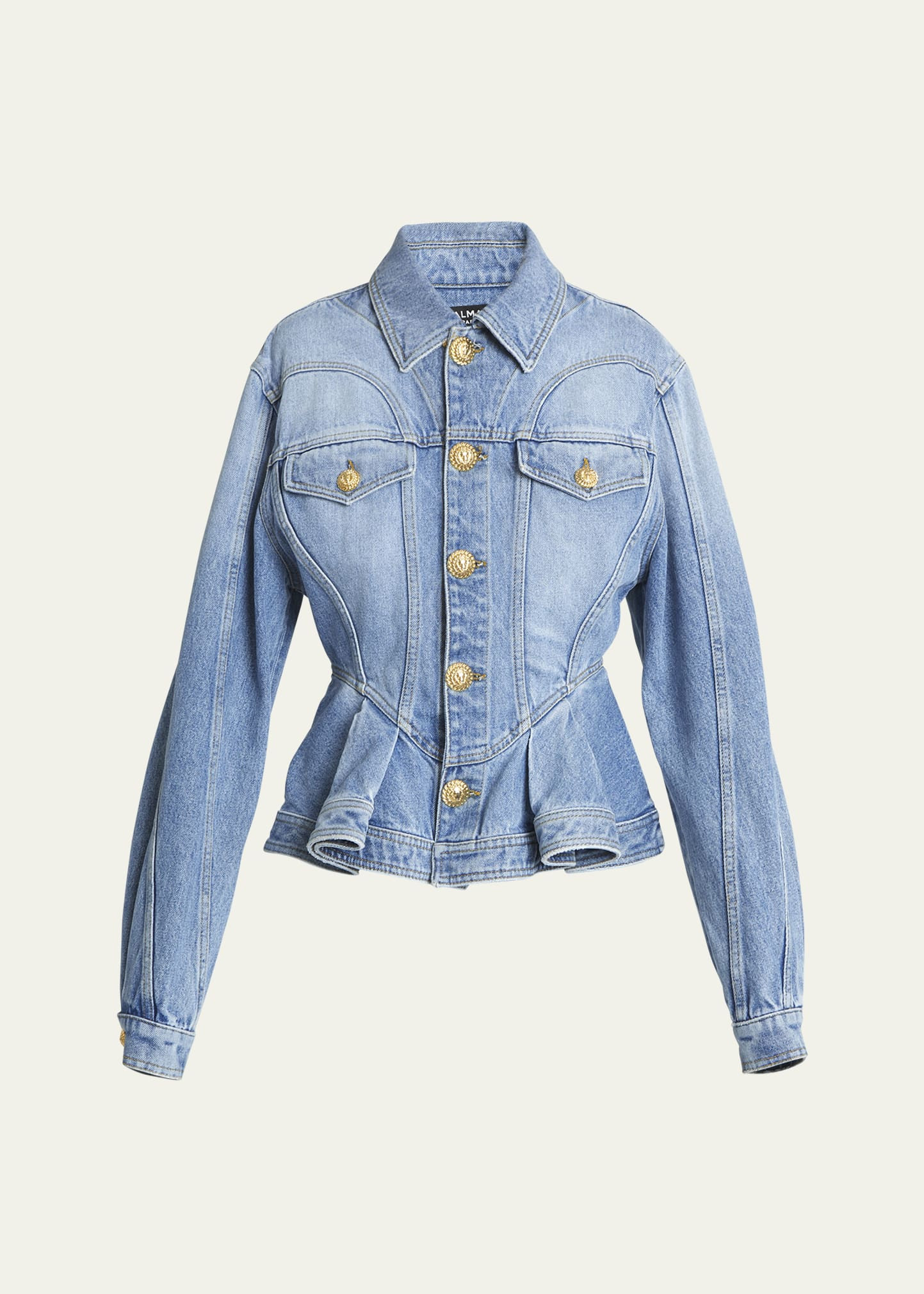 Balmain Peplum Denim Jacket with Gold-Tone Buttons | Bergdorf Goodman