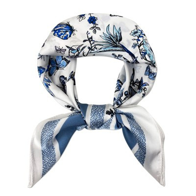 Wrapables Satin Neckerchief Square Scarf 26.5 x 26.5 Inches, Blue Floral Butterflies | Target
