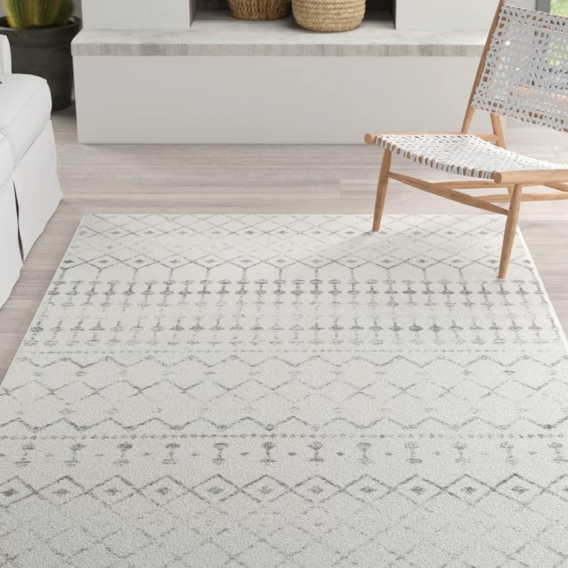 Giannini Geometric Moroccan Area Rug in Gray/ Off White | Wayfair North America