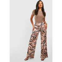 Womens Zebra Printed Wide Leg Pants - Brown - 8 | boohoo (US & Canada)