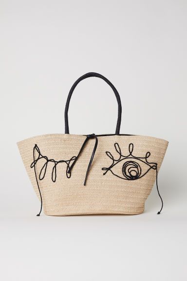 H & M - Straw Bag with Pompoms - Beige | H&M (US + CA)