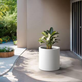 Lightweight 16 in. W. x 16 in. Crisp White Extra Large Tall Round Concrete Plant Pot/Planter for ... | The Home Depot