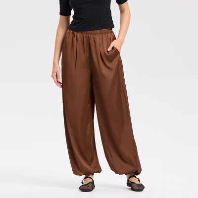 Women's High-Rise Satin Twill Balloon Pants - A New Day™ Brown S | Target