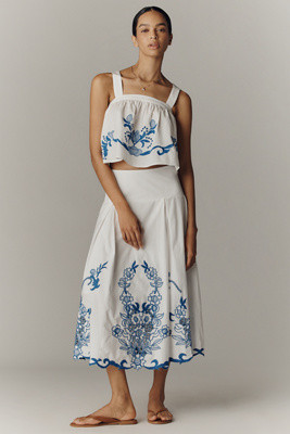 By Anthropologie Cotton Cutwork Midi Skirt | Anthropologie (US)