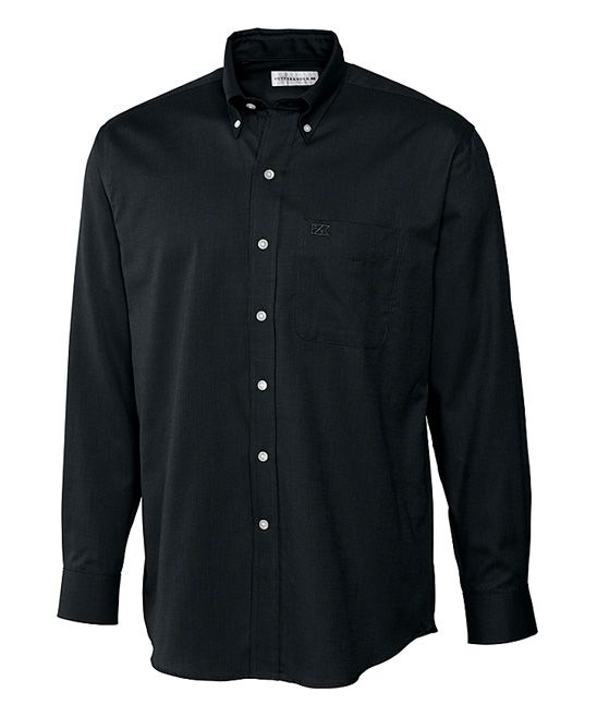 Cutter & Buck Men's Button Down Shirts Black - Black Nailshead Woven Button-Up - Tall | Zulily