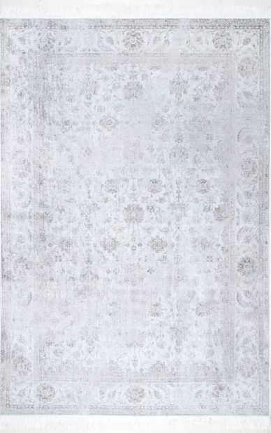 Silver Fading Floral Fringe Area Rug | Rugs USA