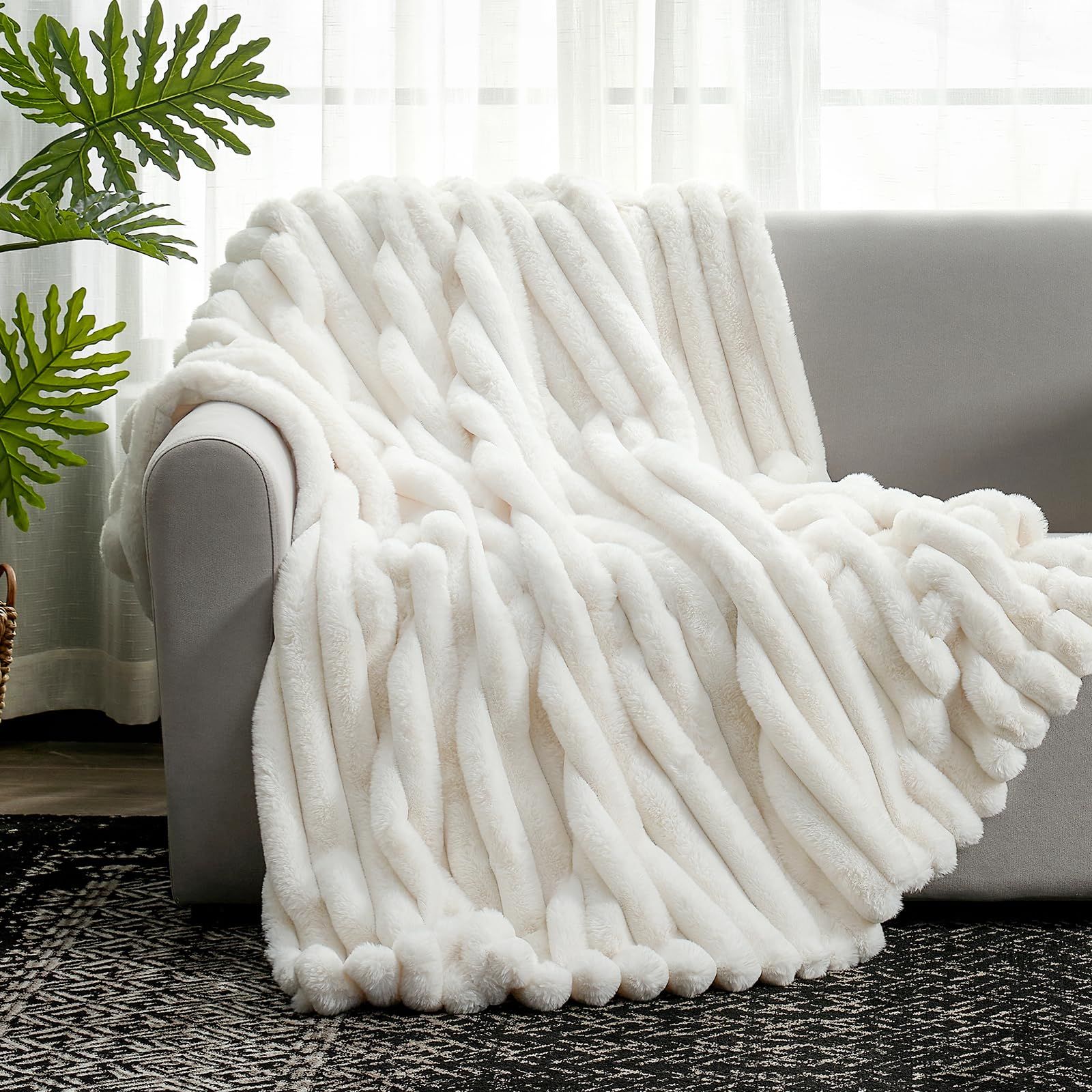Cozy Bliss Faux Fur Throw Blanket for Couch, Cozy Warm Plush Striped Blanket for Sofa Bedroom Liv... | Amazon (US)