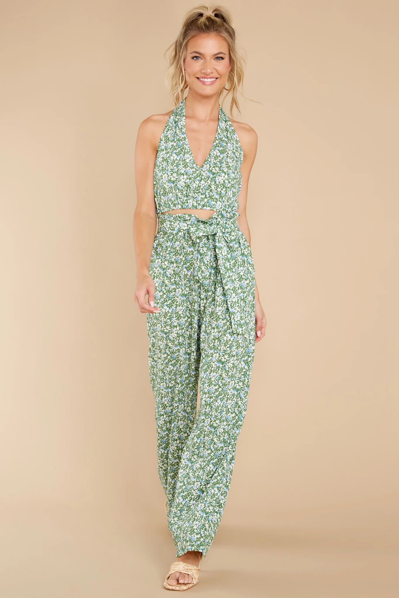 Settle Down Green Floral Print Two Piece Set | Red Dress 