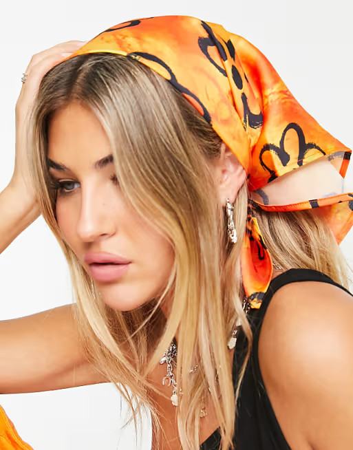 COLLUSION tie dye floral satin head scarf in orange | ASOS (Global)