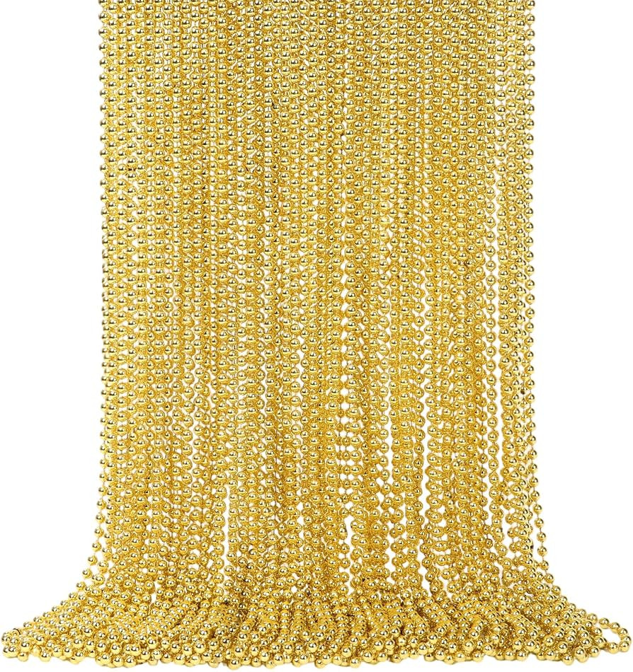 48 Pack 33 Inch Gold Mardi Gras Plastic Beads Necklaces - Party Favors for Parade Throws, Festiva... | Amazon (US)