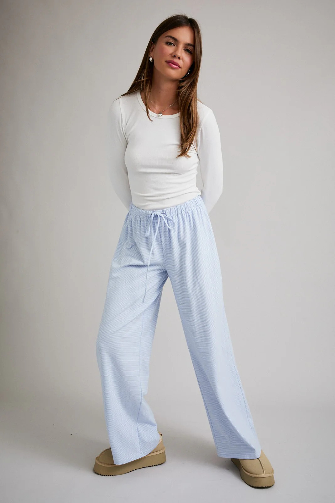 Light Blue Striped Front Tie Lounge Pants | PinkBlush Maternity