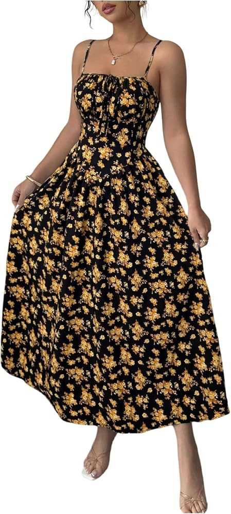 Floerns Women's Summer Split Thigh Spaghetti Strap Cami Midi Floral Dress | Amazon (US)