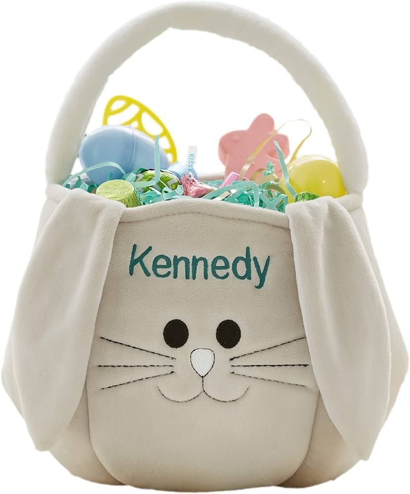 Personalization Universe Teal and Grey Personalized Easter Bunny Basket Bag, Embroidered Baby Nam... | Amazon (US)