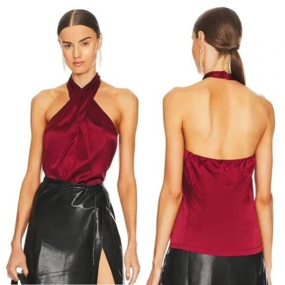 THEORY Ertil Silky Satin Halter Top Color: Red Dahlia size P= 0-2 NWT $225 | Poshmark