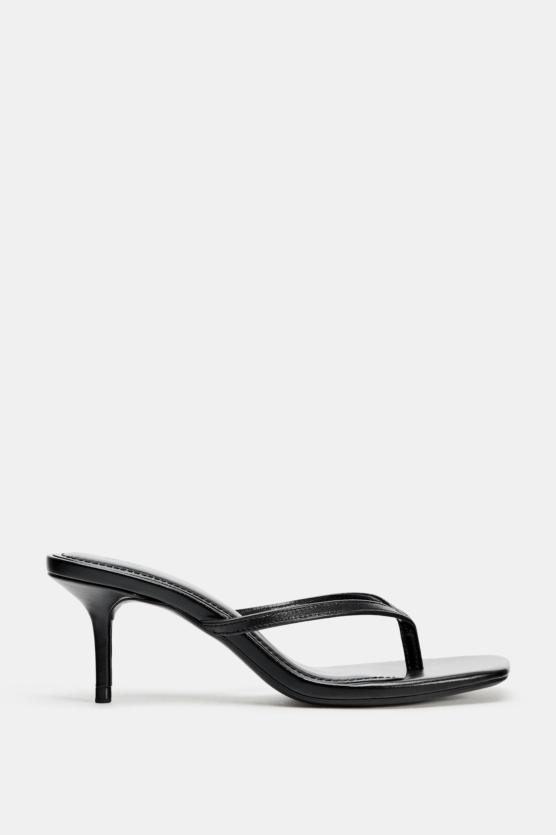 Zara - Leather Strap Heeled Sandals - Women - Black - Women | Zara US