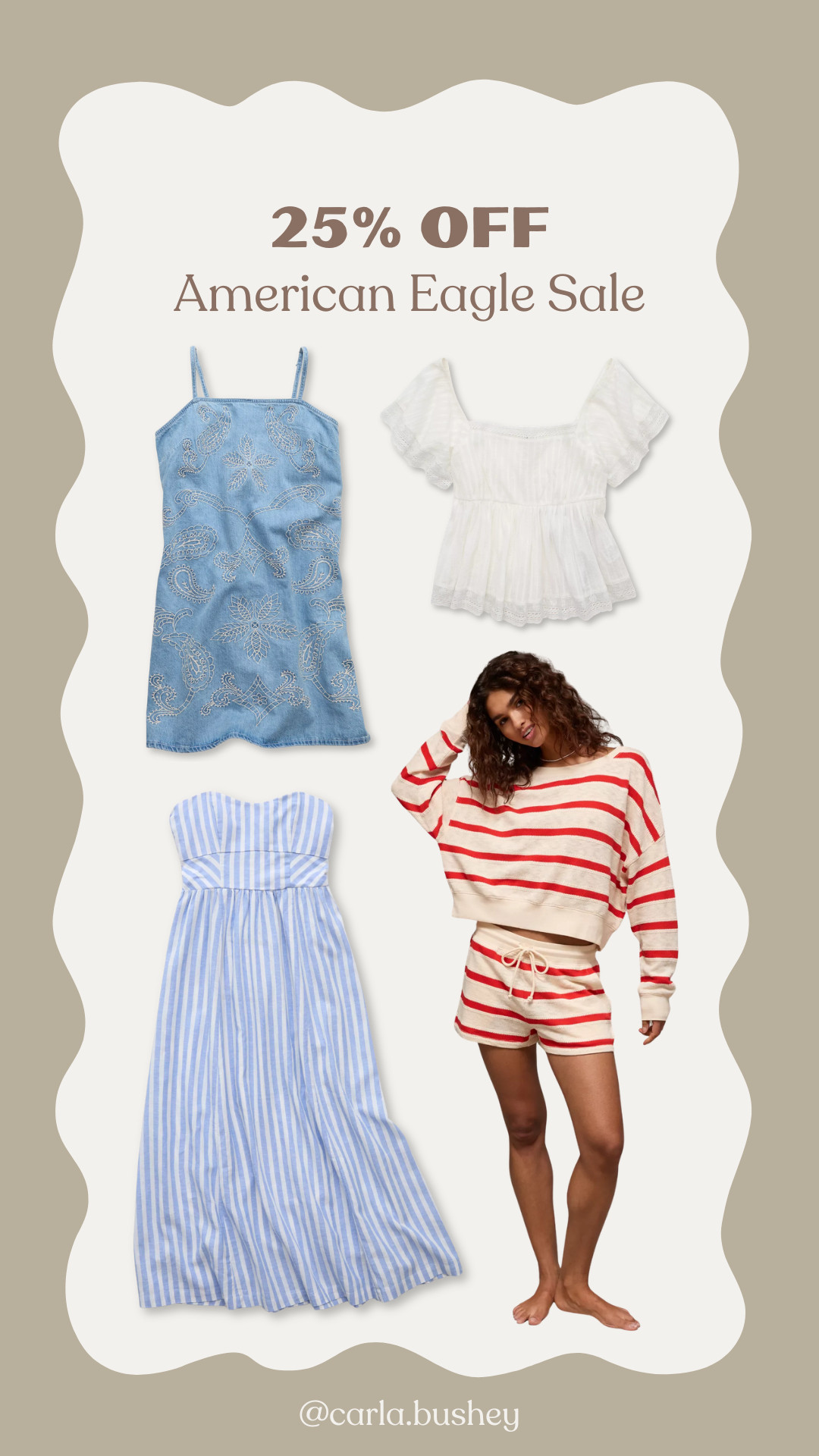 Some of my favorite finds from the American Eagle sale going on right now!!

get 25% off online or 30% off in the app🩵



Summer outfits, summer dresses, strapless, denim, embroidered, matching set, carla.bushey 

 #LTKootd #LTKSeasonal #LTKTravel