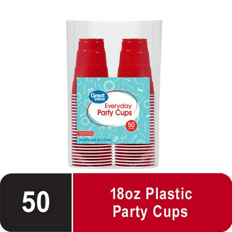 Great Value Everyday Disposable Plastic Party Cups, Red, 18 oz, 50 Count | Walmart (US)