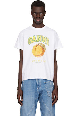 GANNI - White Relaxed Peach T-shirt | SSENSE