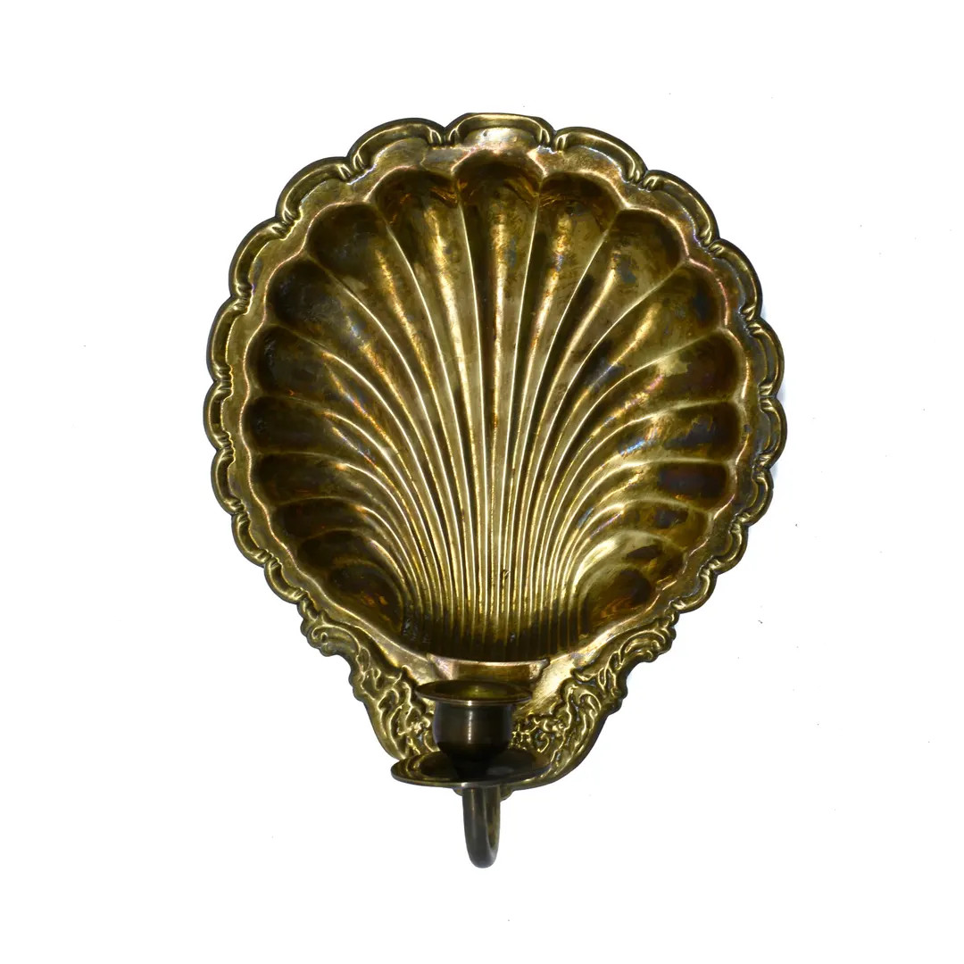 Mid Century Solid Brass Shell Wall Sconce, Hollywood Regency Seashell Candle Holder, Coastal Vint... | Etsy (US)