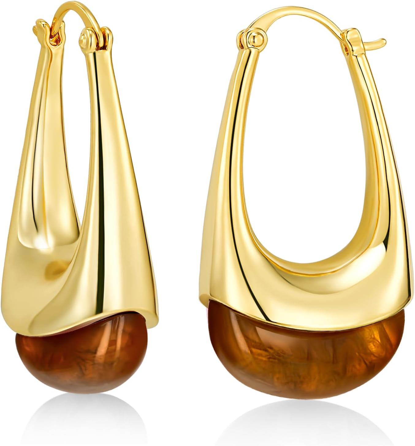 SNGIA Long Oval Chunky Dangle 18K Gold Plated Hoops with Colored Resin Gemstone Statement Earrings for Women, (Green, Brown, Light blue, Dark Blue), Bold Drop Handmade Exaggerated Irregular Trendy Bohemian Jewelry Gifts, Unique Dangling Teardrop Baroque Stone Summer Beach Fashion Earrings Accessories, Round Vintage Thick Circular Nickle Free Huggies Hoop Earrings | Amazon (US)