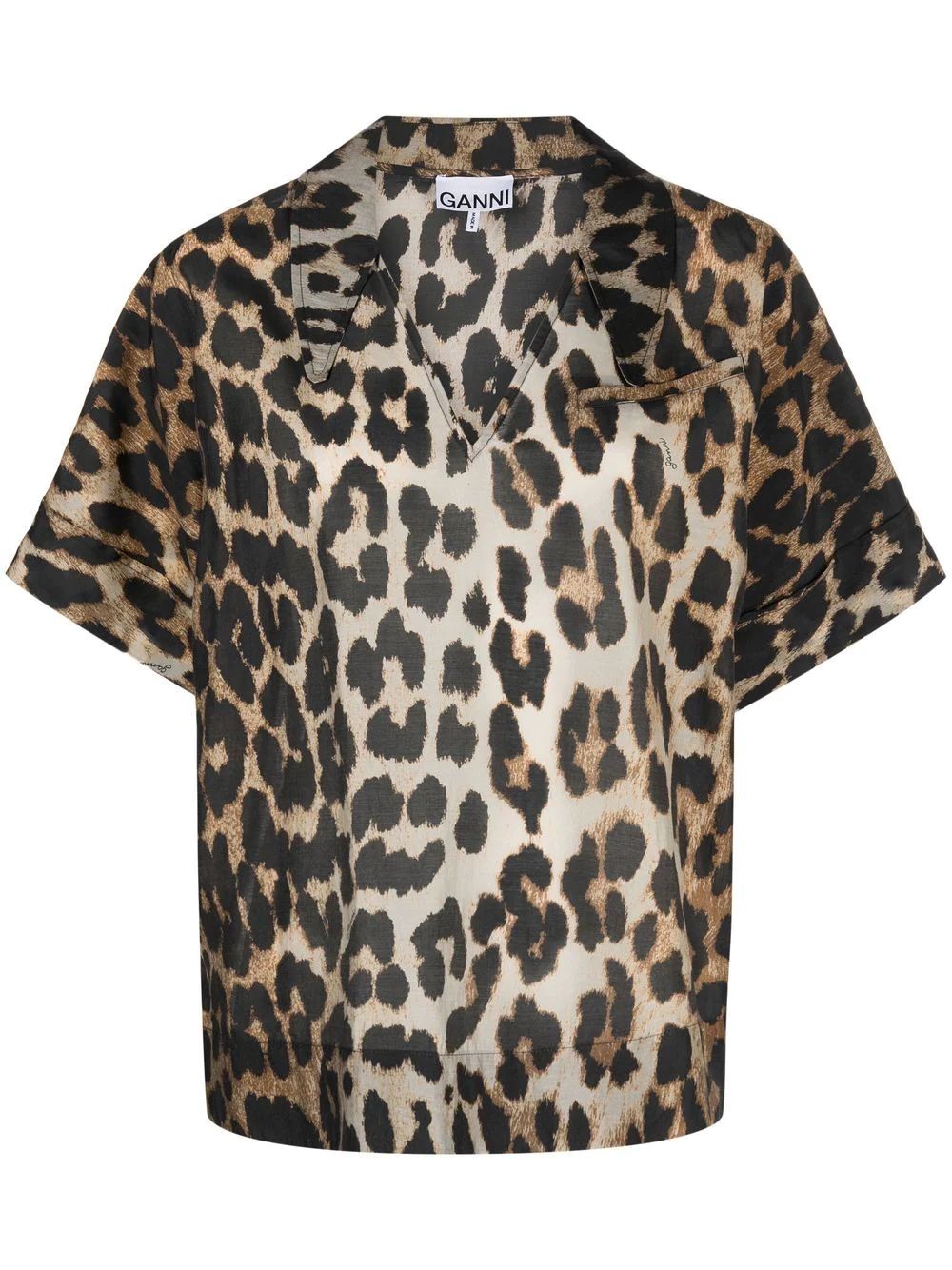 GANNI leopard-print short-sleeve Blouse - Farfetch | Farfetch Global