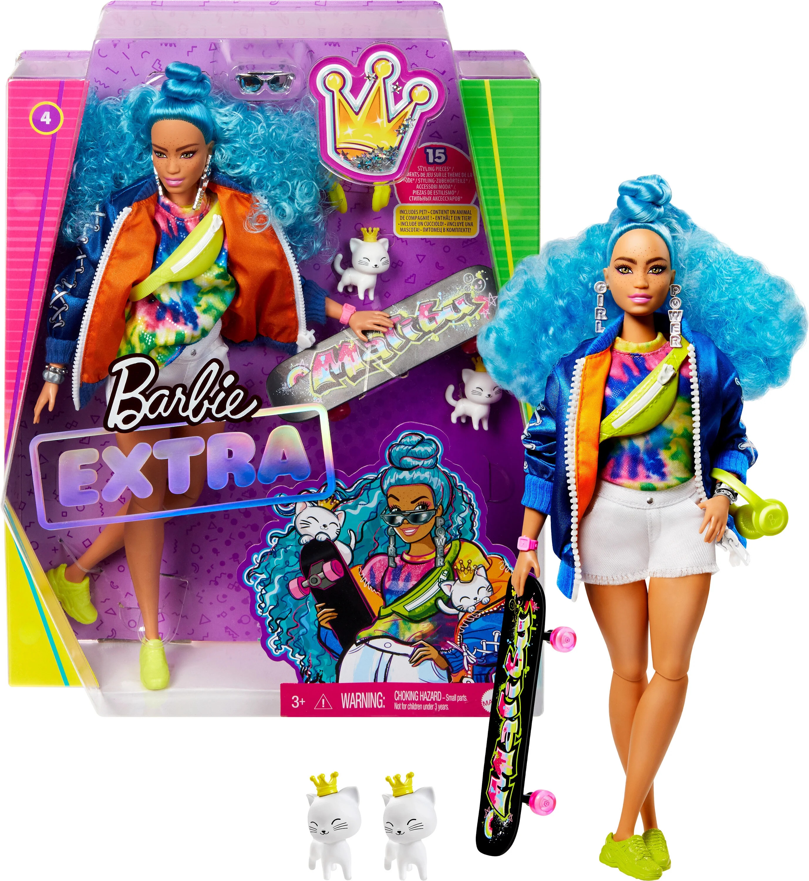 Barbie Extra Doll #4 with Skateboard & 2 Kittens for Kids 3 Years Old & Up | Walmart (US)