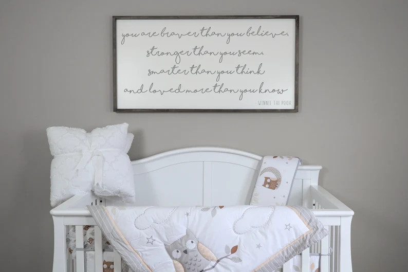 You Are Braver Than You Believe Sign, Winnie The Pooh Sign, Nursery Wall Art, Nursery Decor, Fram... | Etsy (US)