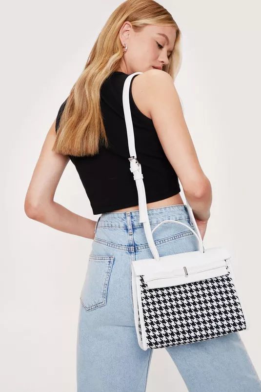 Faux Leather Houndstooth Panel Crossbody Bag | Nasty Gal (US)